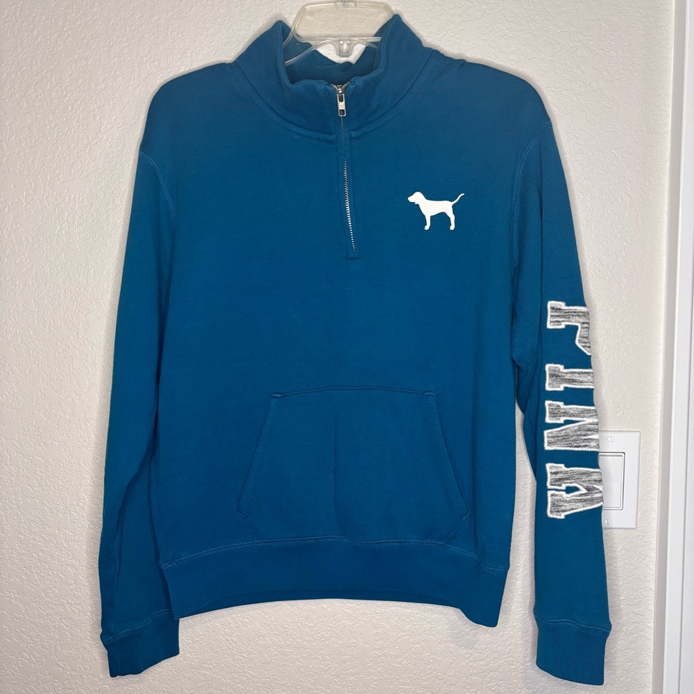 Pink By Victoria’s Secret Teal Colored Quarter-Zip Sweatshirt‎ with Dog Logo